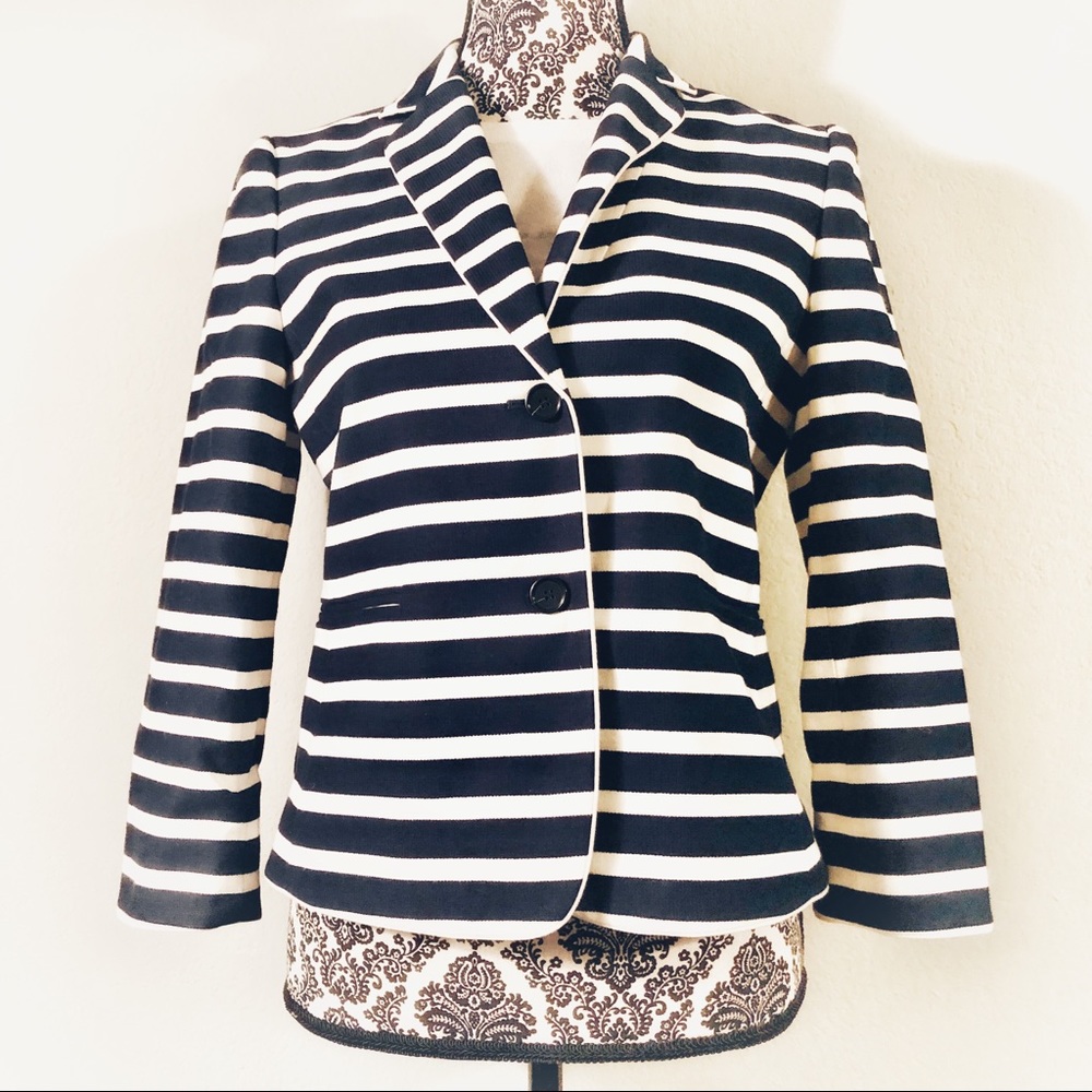 Ann Taylor Navy & Beige Striped Blazer